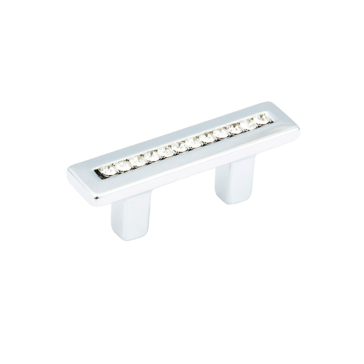 Polished chrome cabinet pull with embedded crystals for elegant furniture hardware and home improvement projects under $50