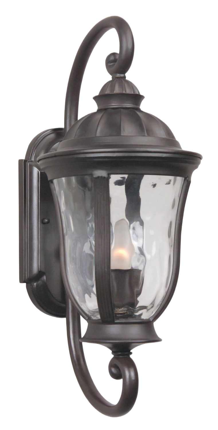 Oil rubbed bronze outdoor wall sconce with hammered clear glass shade for exterior lighting and home improvement tasks