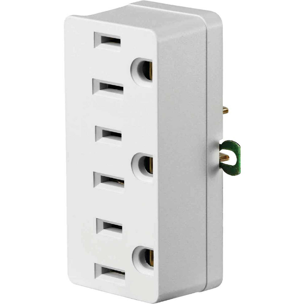 White triple outlet tap with grounding prong for electrical expansion in home improvement tools under $50