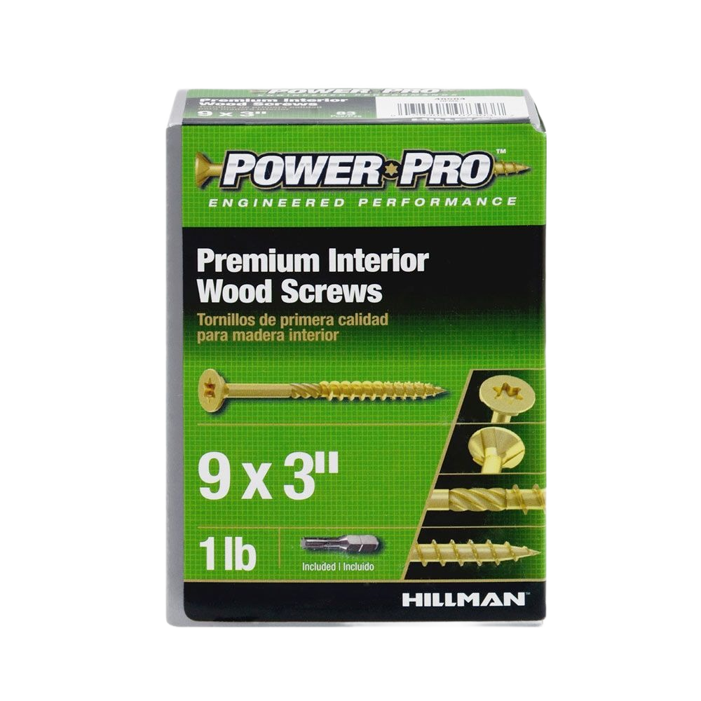 Box of 9 x 3 inch Power Pro premium interior wood screws with included driver bit for hardware and fasteners under $50 collection