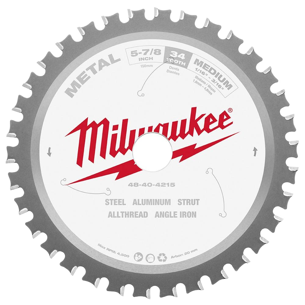 Milwaukee metal circular saw blade with 34 teeth in woodworking and power tool accessories collections under 50 dollars