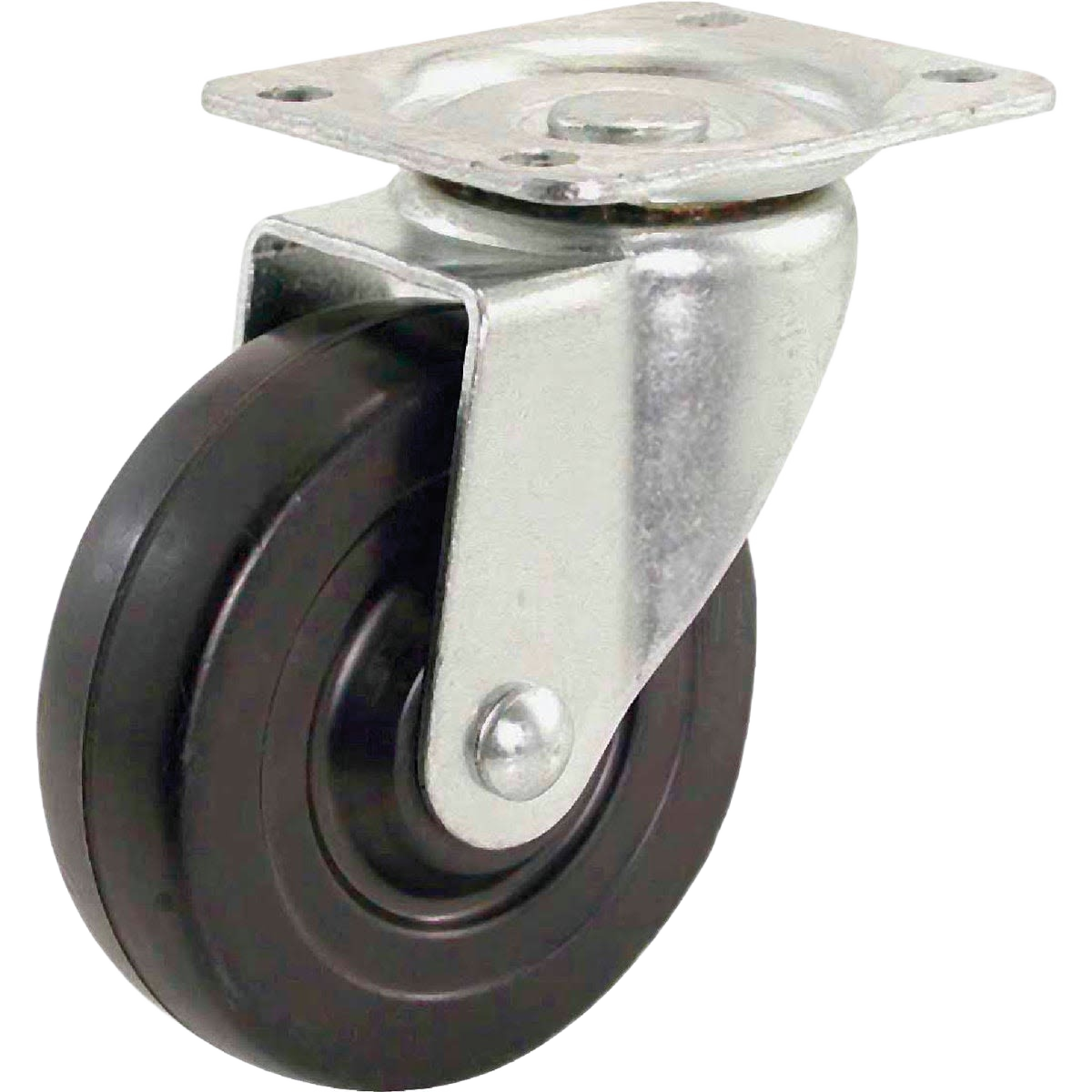4-inch rubber swivel caster with metal plate, designed for smooth movement on hard floors in hardware and furniture accessories.
