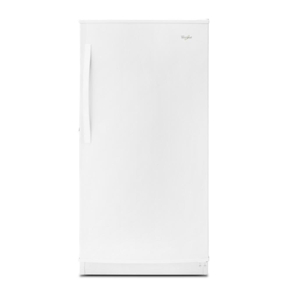 White upright freezer with vertical handle and Whirlpool logo, part of freezers and kitchenware appliances collection