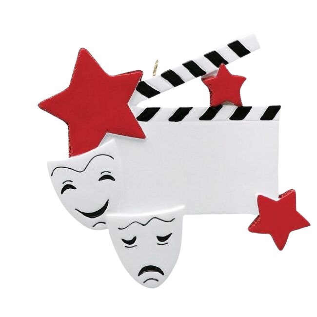 Red star-decorated clapperboard ornament with comedy and tragedy masks for Christmas Ornaments & Tree Decorations collection
