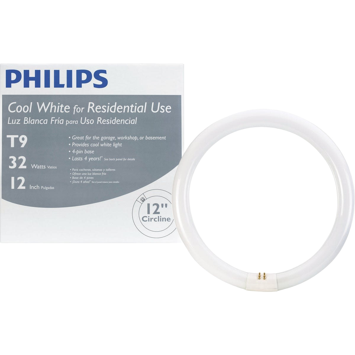 Philips 32 watt T9 circline cool white fluorescent tube with 4-pin base for lighting and electrical use