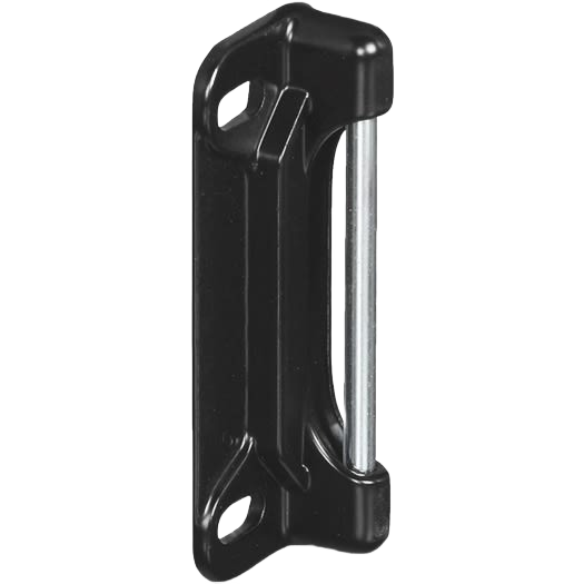 Black screen door strike plate with spring-loaded latch and metal bar for secure door hardware under $50 collection