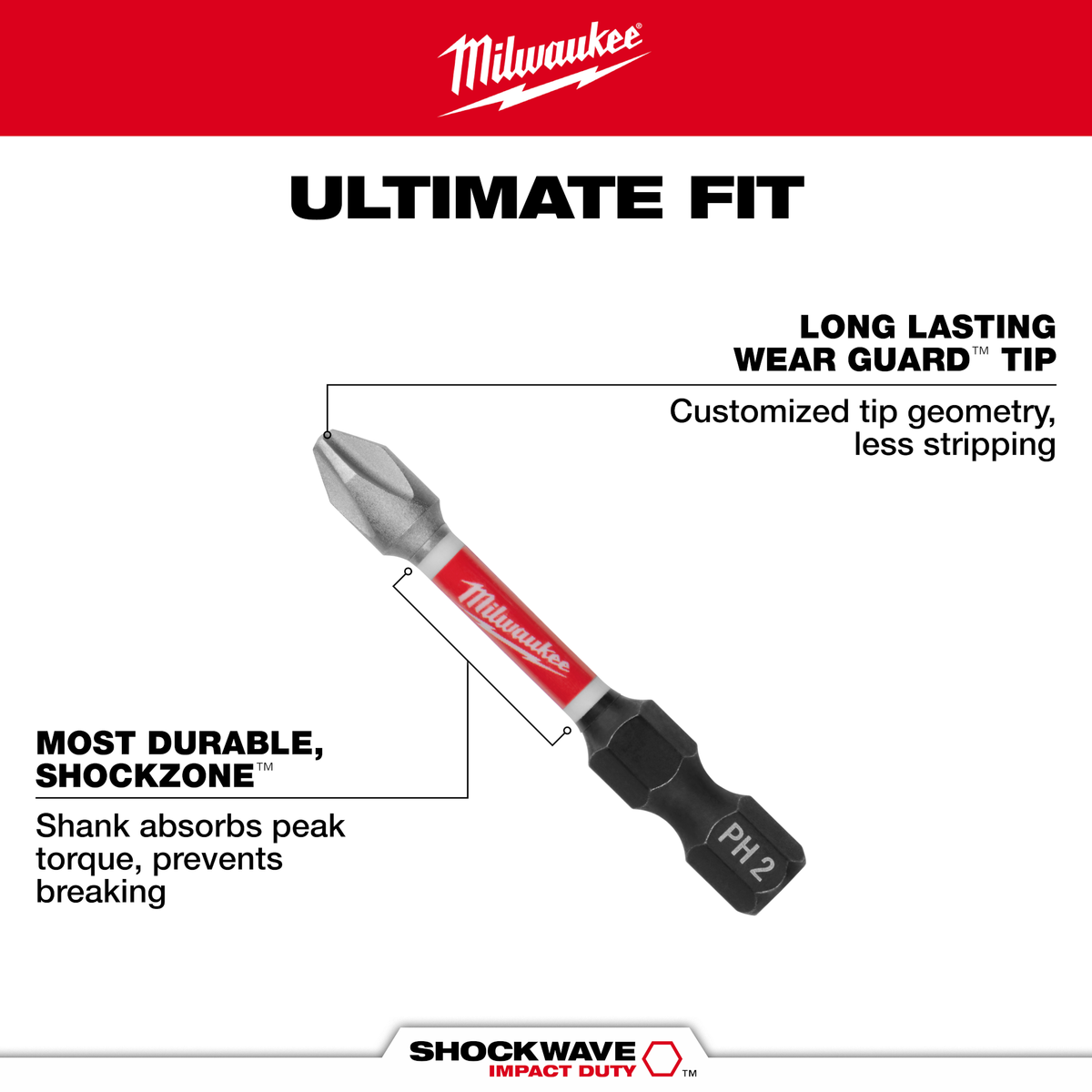 Milwaukee SHOCKWAVE™ Impact Duty 1" Pozidriv #1 Insert Bits, 2-Pack