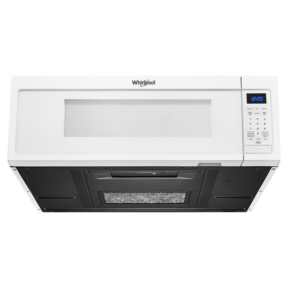white low profile microwave with digital control panel and 2-speed vent for kitchen and home improvement