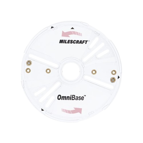 Transparent circular router base with adjustable swivel mounting wings for woodworking tool accessories and home improvement