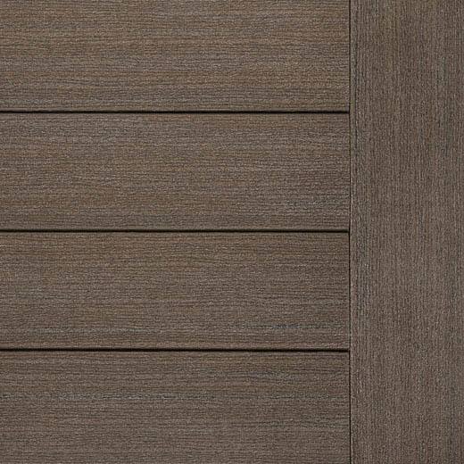 Dark cocoa composite fascia board panel with horizontal slats for exterior home improvement projects