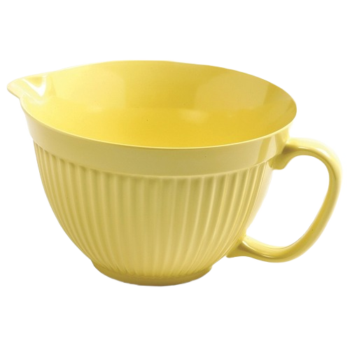 Yellow ribbed mixing bowl with handle and spout for kitchenware and home baking under $50 collections