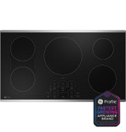 Black built-in induction cooktop with five cooking zones and touch control panel for modern kitchen appliances