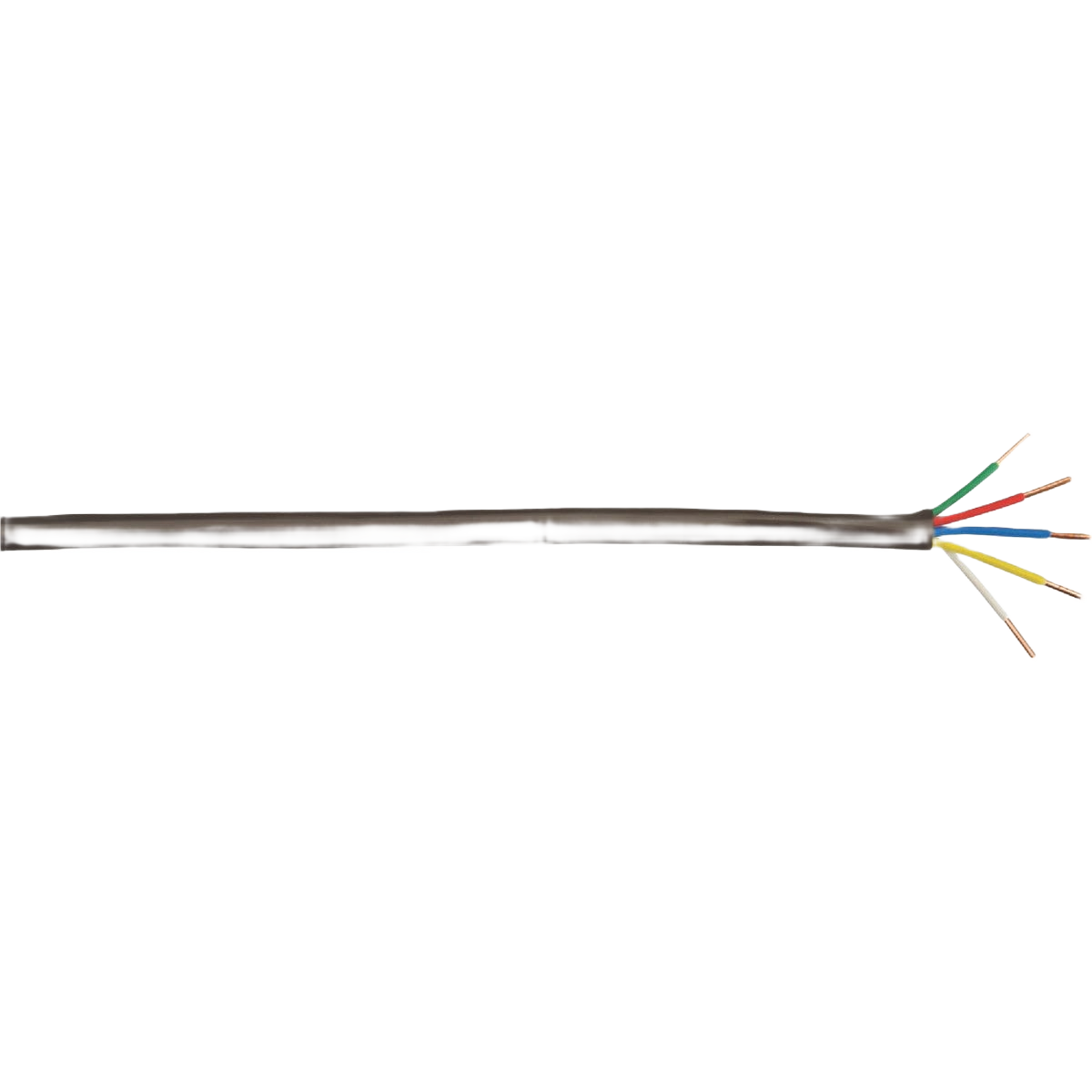 Black insulated thermostat wiring with multiple exposed color-coded copper conductors for home improvement use