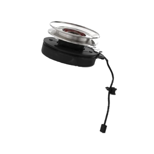 Black and silver PTO clutch with attached cable for heavy equipment repair and maintenance tasks