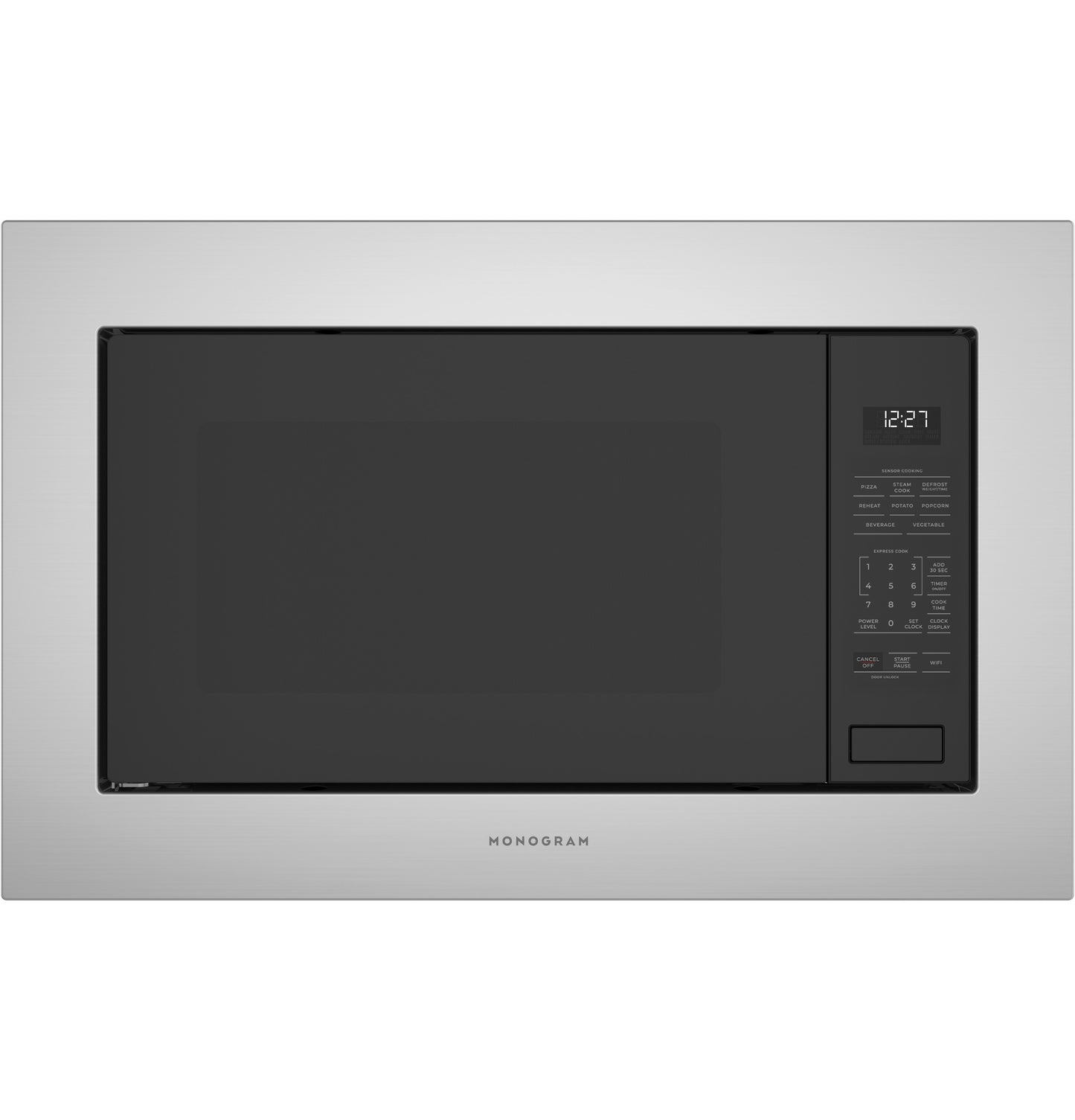 Built-in microwave with stainless steel trim and digital control panel from kitchen appliances collection