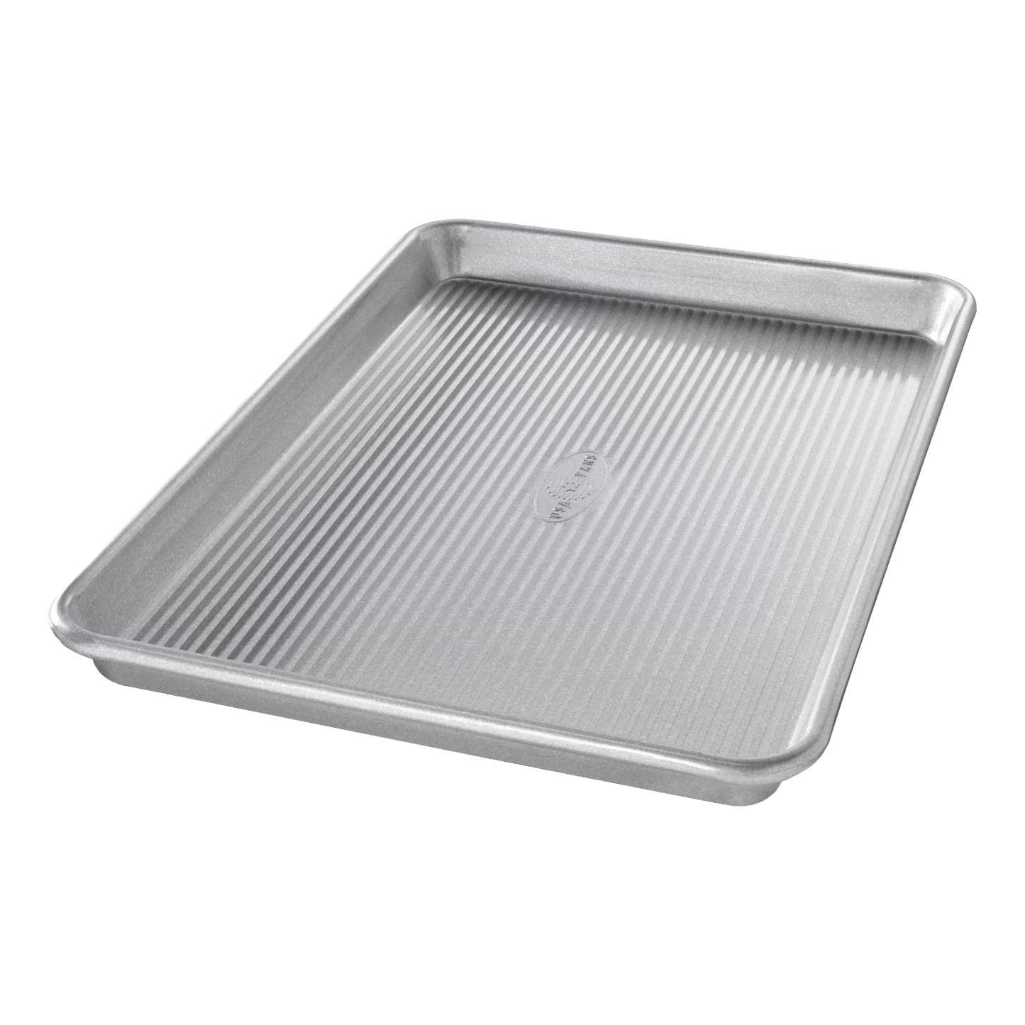 Durable aluminized steel quarter sheet pan with raised edges and textured surface for even heat in kitchenware and bakeware collections