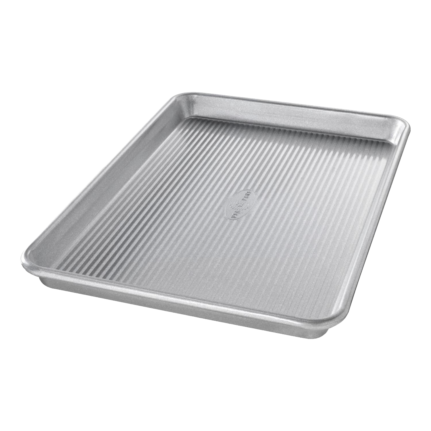 Durable aluminized steel quarter sheet pan with raised edges and textured surface for even heat in kitchenware and bakeware collections