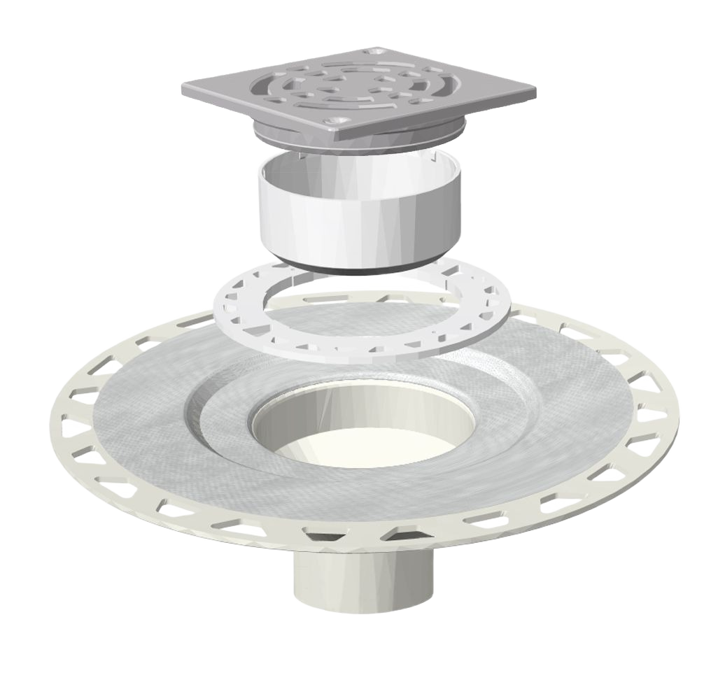 Brushed nickel square floral grate shower drain kit with waterproof membrane for tile flooring and home improvement