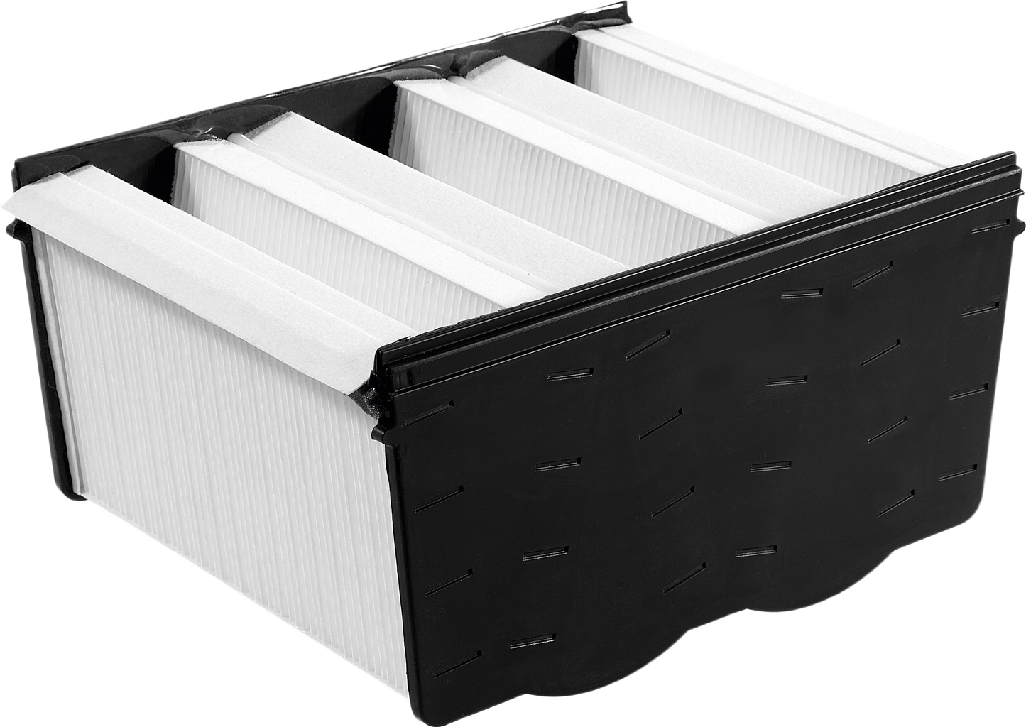 Main filter cartridge with pleated material and black plastic frame for dust collection and air filtration tools