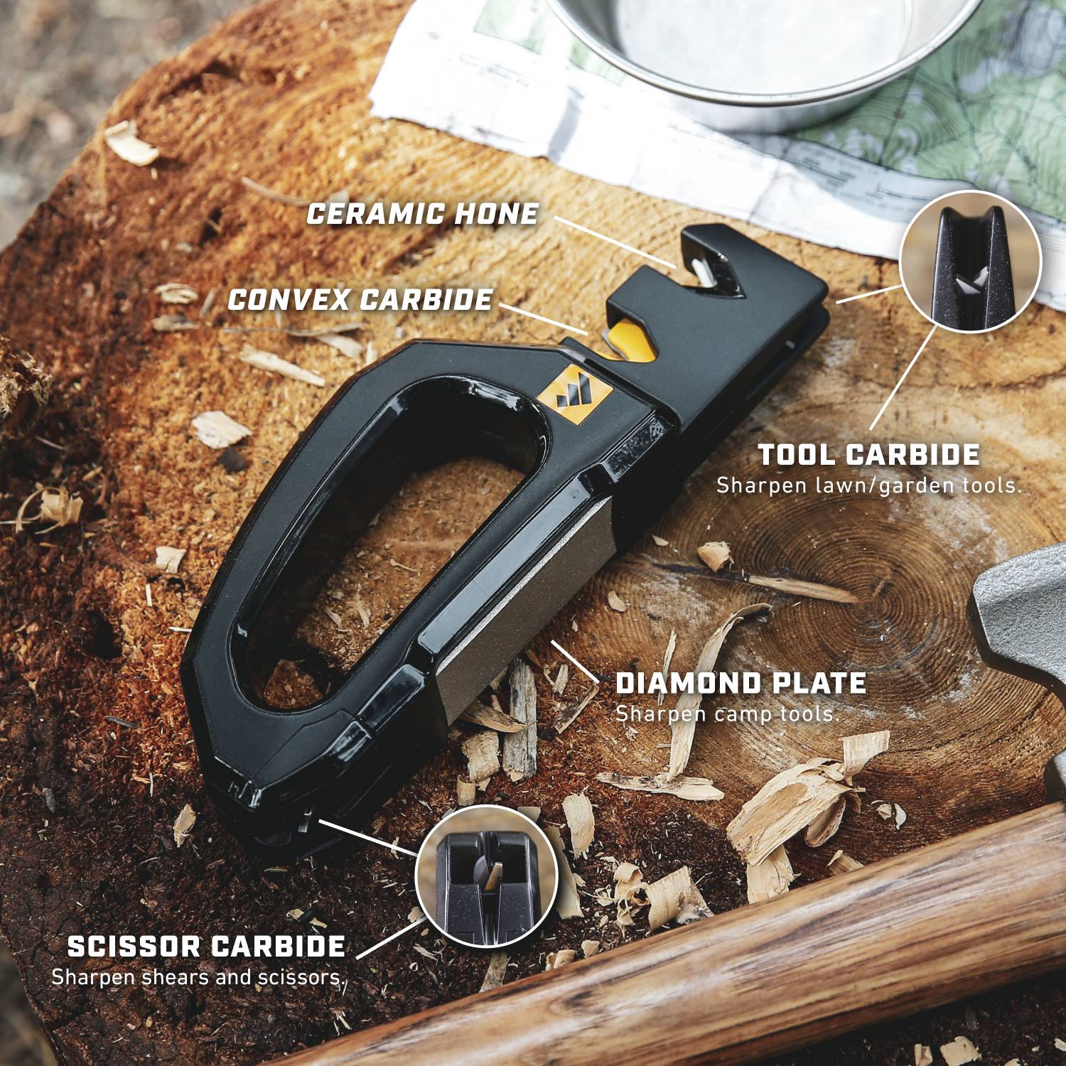 Black ergonomic multi-sharpener with ceramic, carbide, and diamond plates for kitchenware and home tools under $100 collections