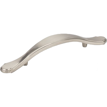 Satin nickel cabinet pull with elegant curved design for furniture hardware and home improvement projects