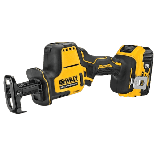 Yellow and black cordless reciprocating saw with compact design and 20V battery for home improvement tasks