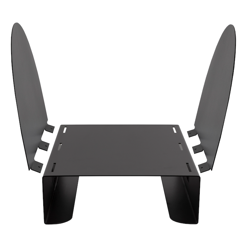 Adjustable black metal firewood rack base and sides for customizable hearth storage and wood organization