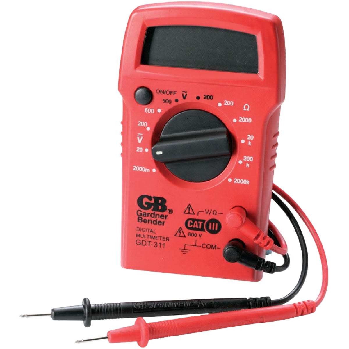Compact handheld digital multimeter with red casing and probes for electrical measurement in tools and home improvement