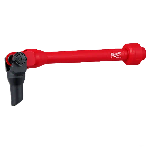 Red pivoting extension wand with locking mechanism for dust collection in woodworking tools and home improvement collections.