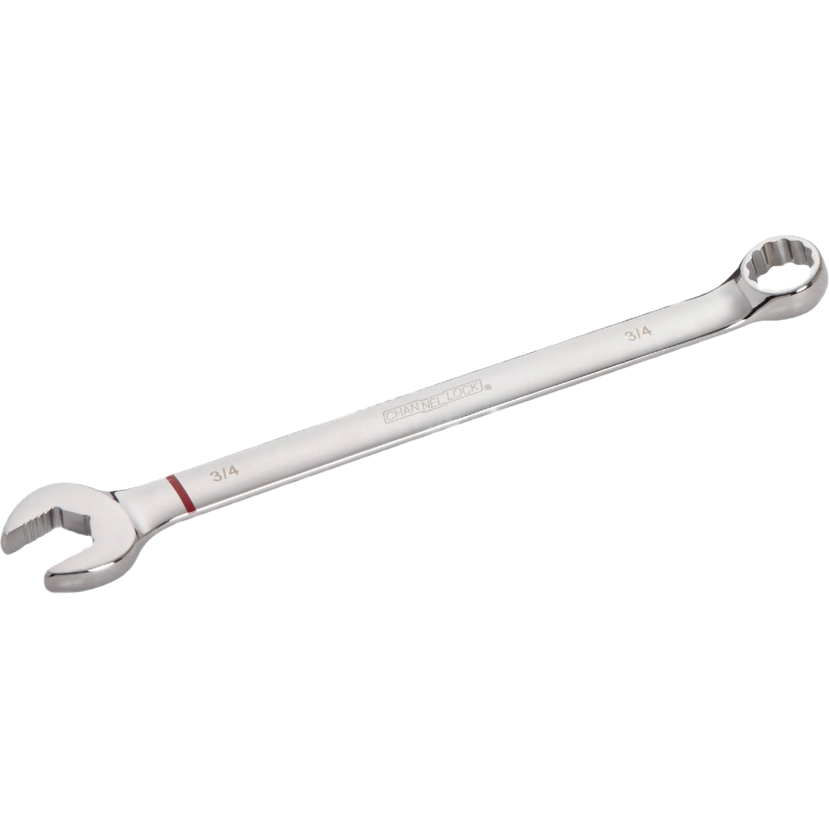 Polished steel 3/4 inch 12-point combination wrench with open and boxed ends for home improvement tasks