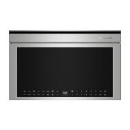 Stainless steel built-in convection microwave oven with digital touchscreen controls in KitchenAid appliances collection