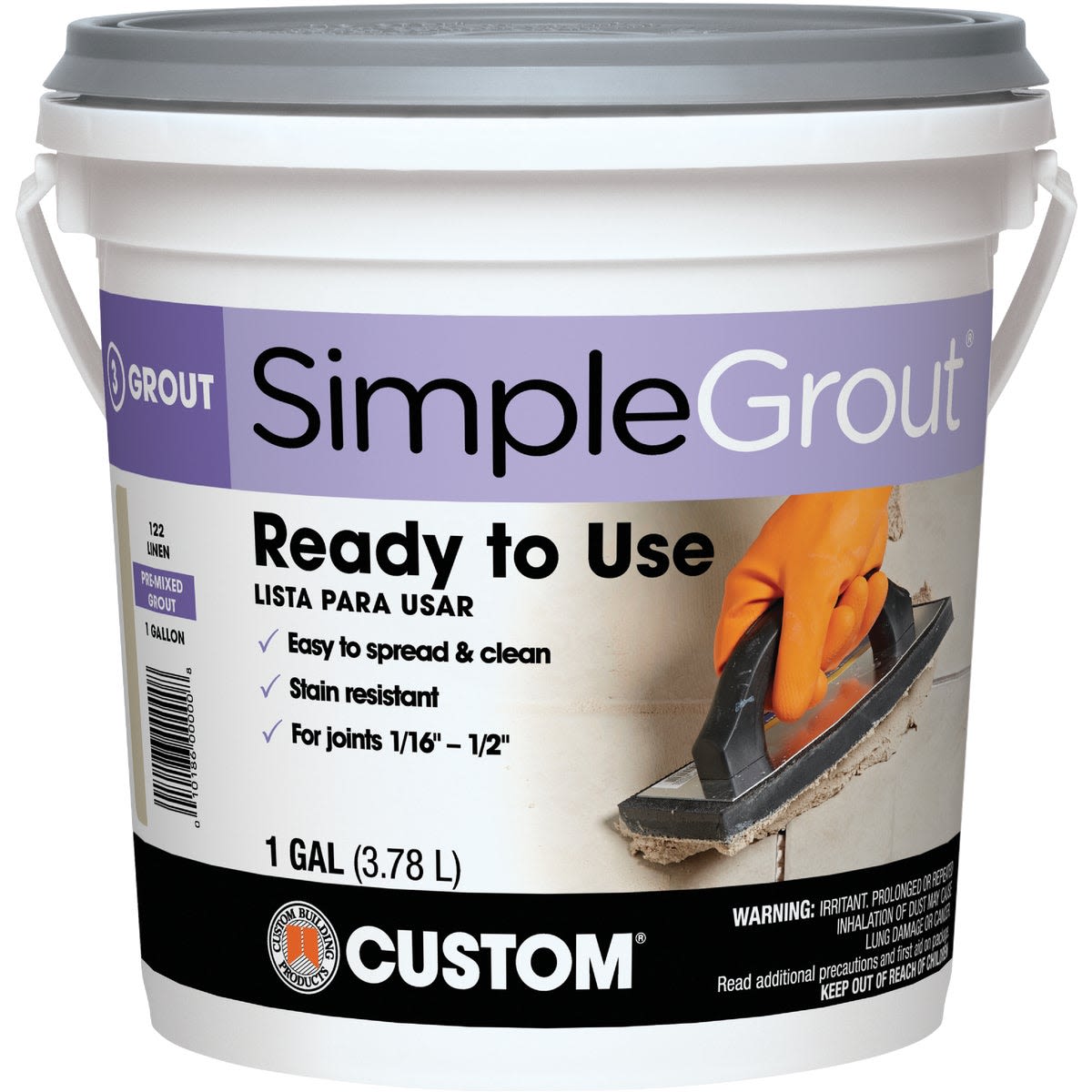 One gallon container of ready-to-use grout with ergonomic float for easy spreading in home improvement flooring projects