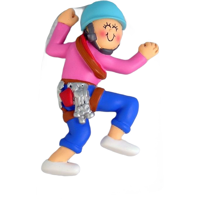 Colorful female rock climber ornament with blue helmet and climbing gear for Christmas Ornaments & Tree Decorations under $50 collection