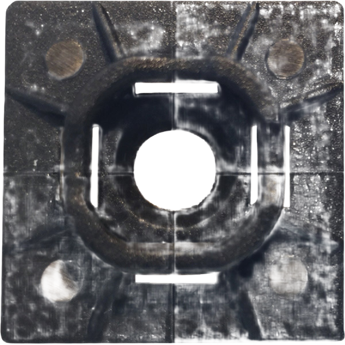 Black nylon cable tie mounting pad with central hole, designed for electrical and home improvement projects under $50 collections