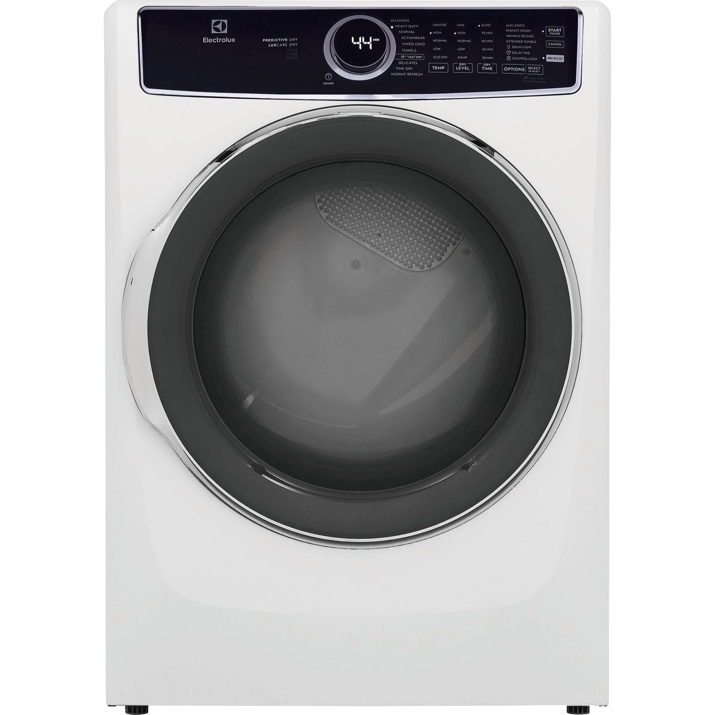White front load electric dryer with digital control panel and large glass door from Dryers and Appliances collection