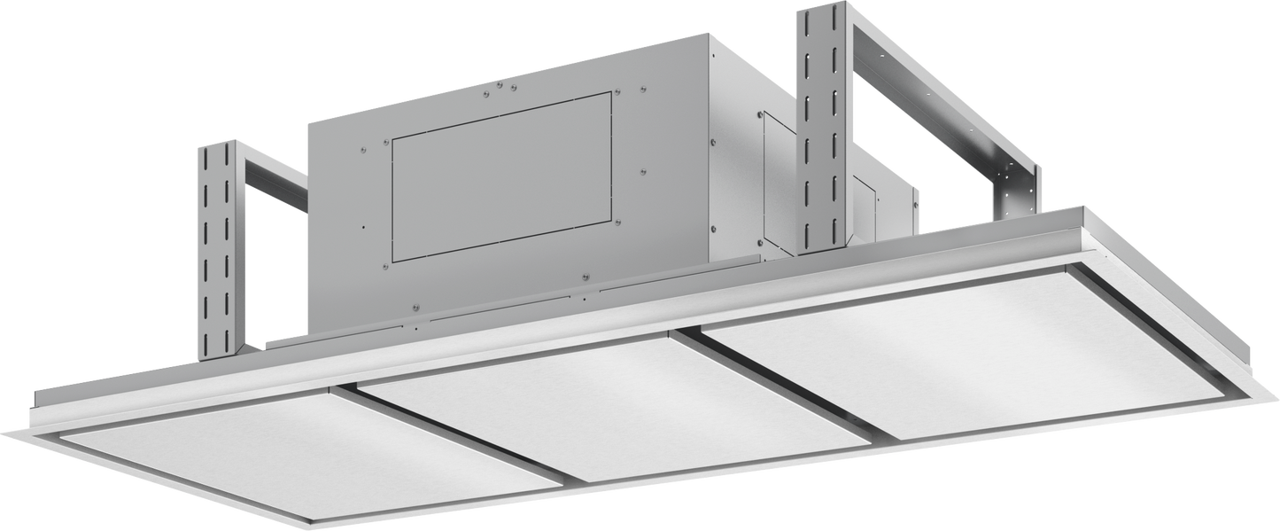 Minimalist ceiling-mounted island range hood with LED lighting and smart control from Kitchen & Kitchenware collection