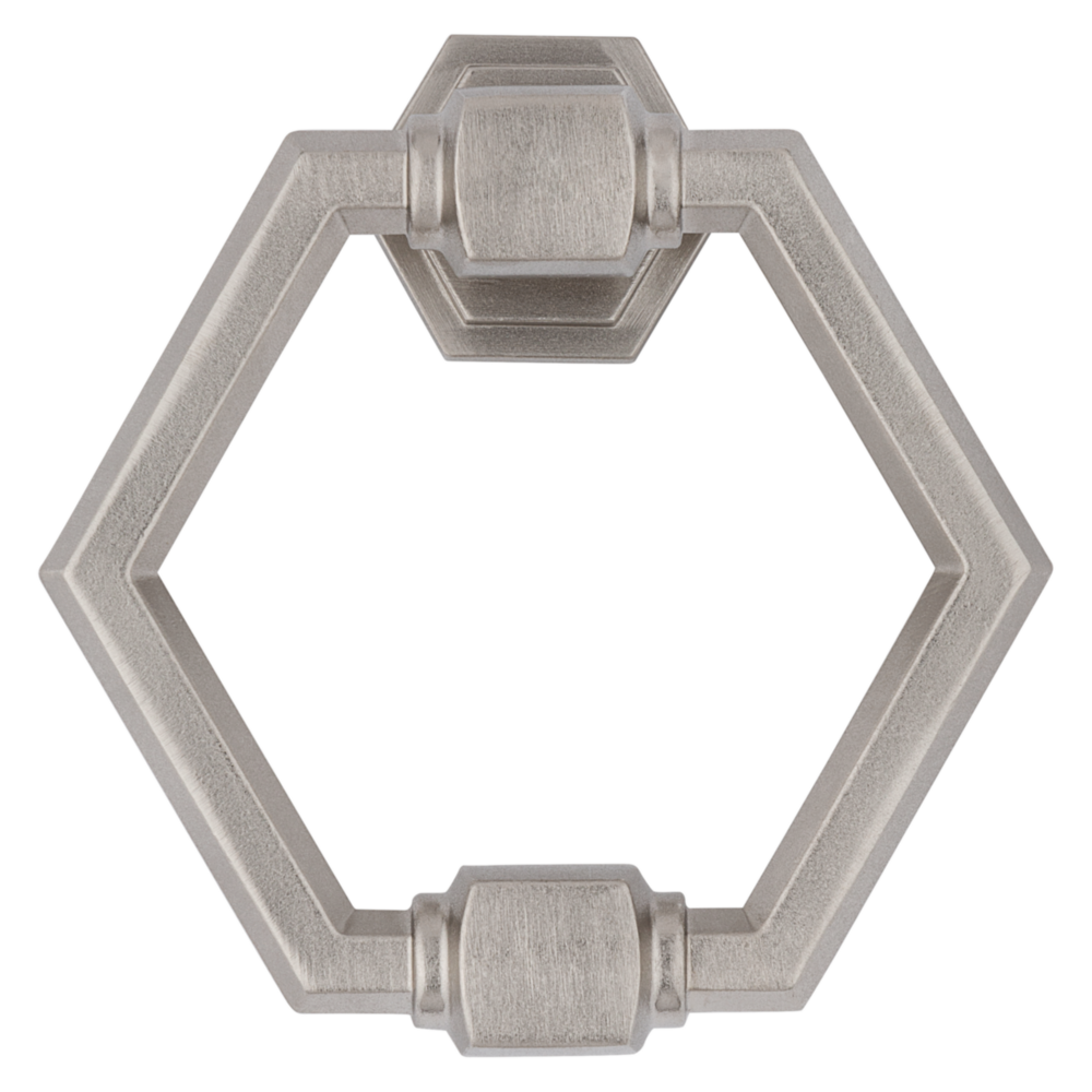 Hexagonal satin nickel door knocker made of durable zinc for door accessories and home improvement projects