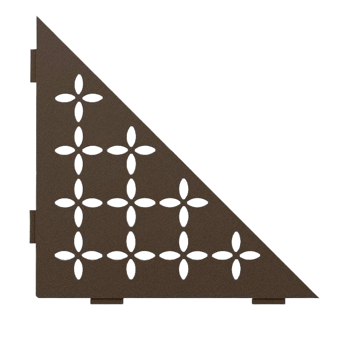 Bronze triangular corner shelf with floral cutout design for tile flooring and home improvement under $100 collection