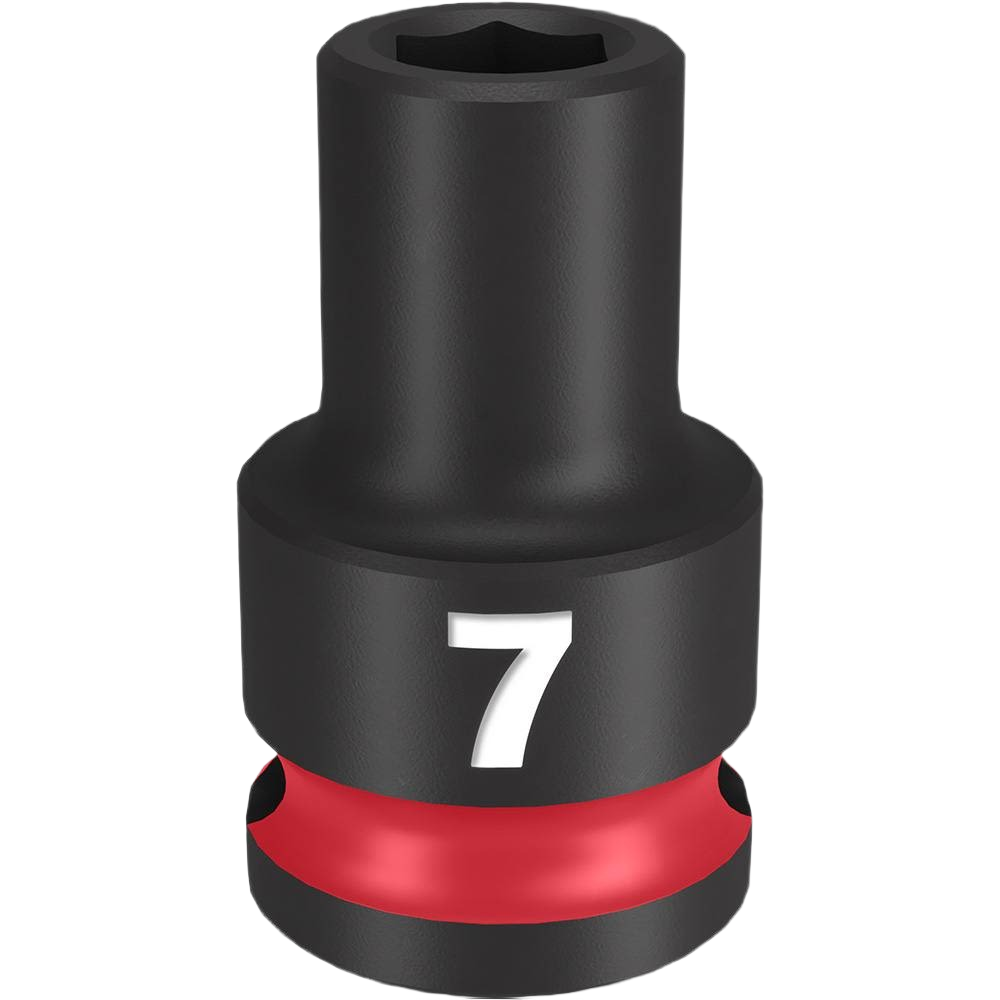 Black impact duty 7-mm 6 point socket with red band and numeric size marking for tools and home improvement use