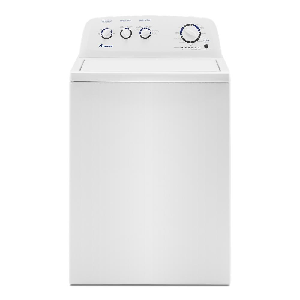 White top load washer with high-efficiency agitator and easy-to-use control knobs for home laundry tasks
