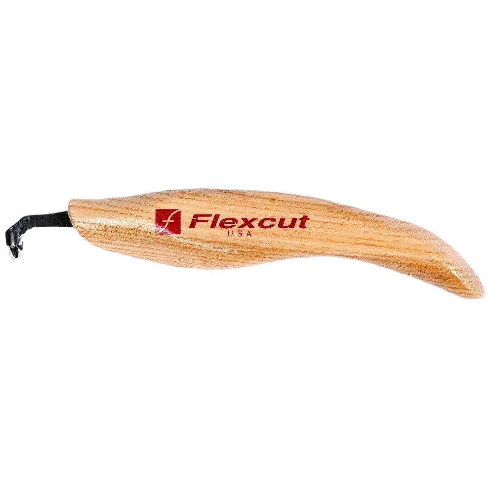 Wood-handled left-handed scorp carving tool with curved blade for fine detail in woodworking projects under $50 collection