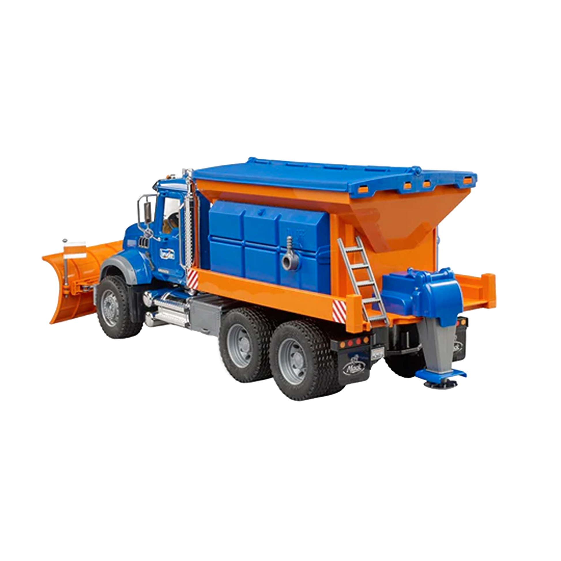 Blue and orange snow plow truck model with adjustable blade and rear salt spreader in Vehicles & Remote Controlled Toys collection