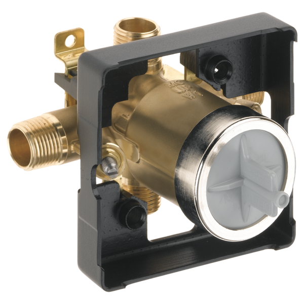 Brass universal rough inlet and outlet valve with mounting bracket for bathtub and shower plumbing installation