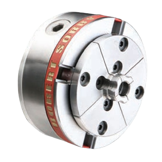 Metal chuck jaws with engraved red ring and screws, part of woodworking tool accessories for home improvement projects