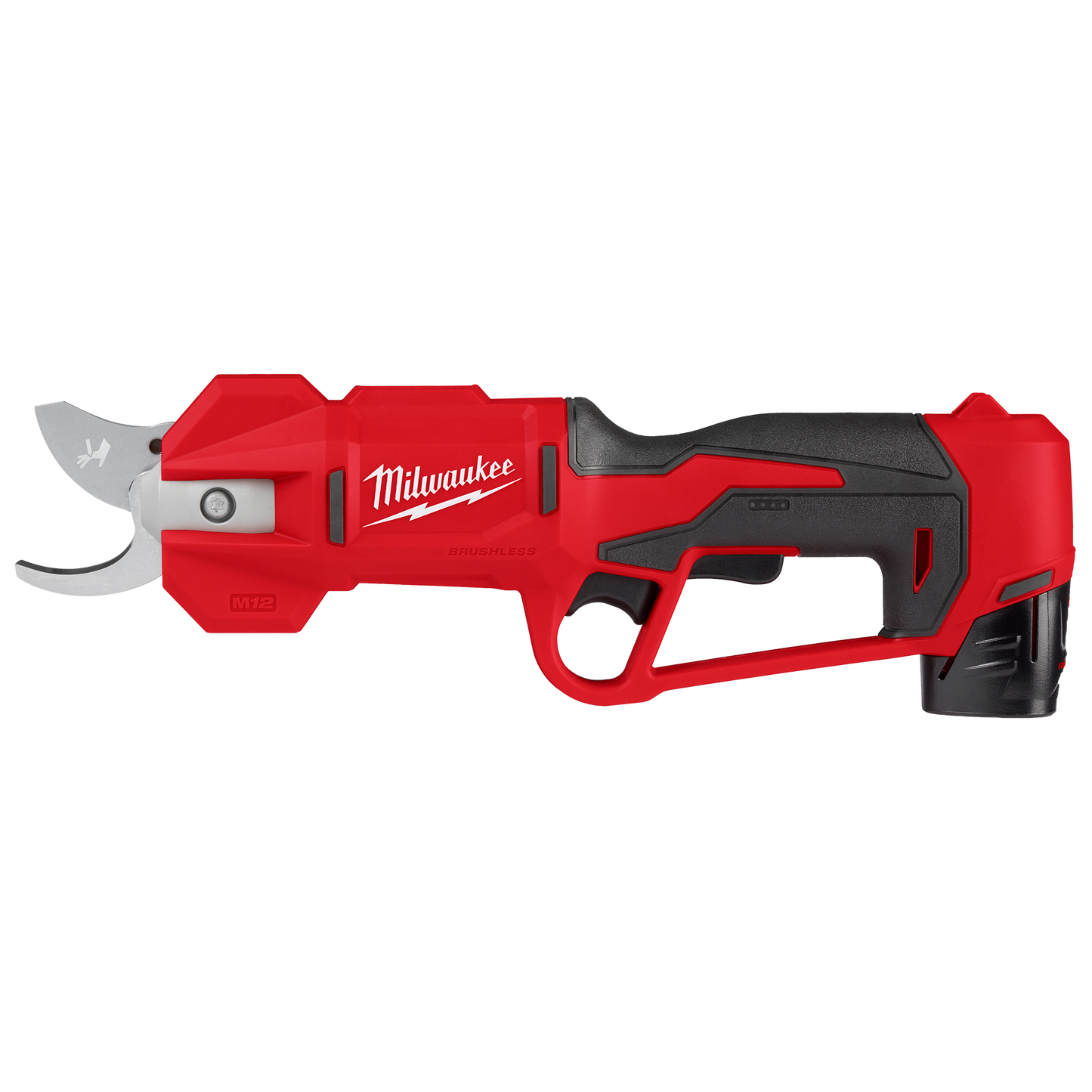 Red and black cordless pruning shears with brushless motor and ergonomic grip for efficient home improvement use