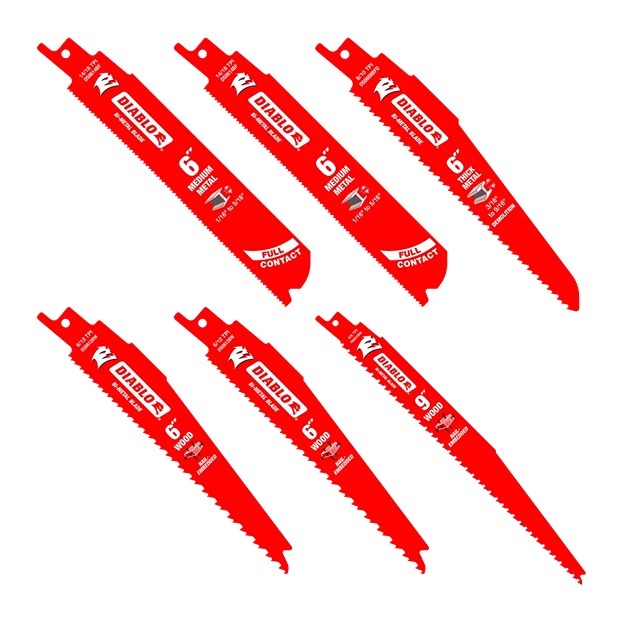 Set of red Diablo 6-inch saw blades designed for cutting wood and metal in tools and home improvement projects