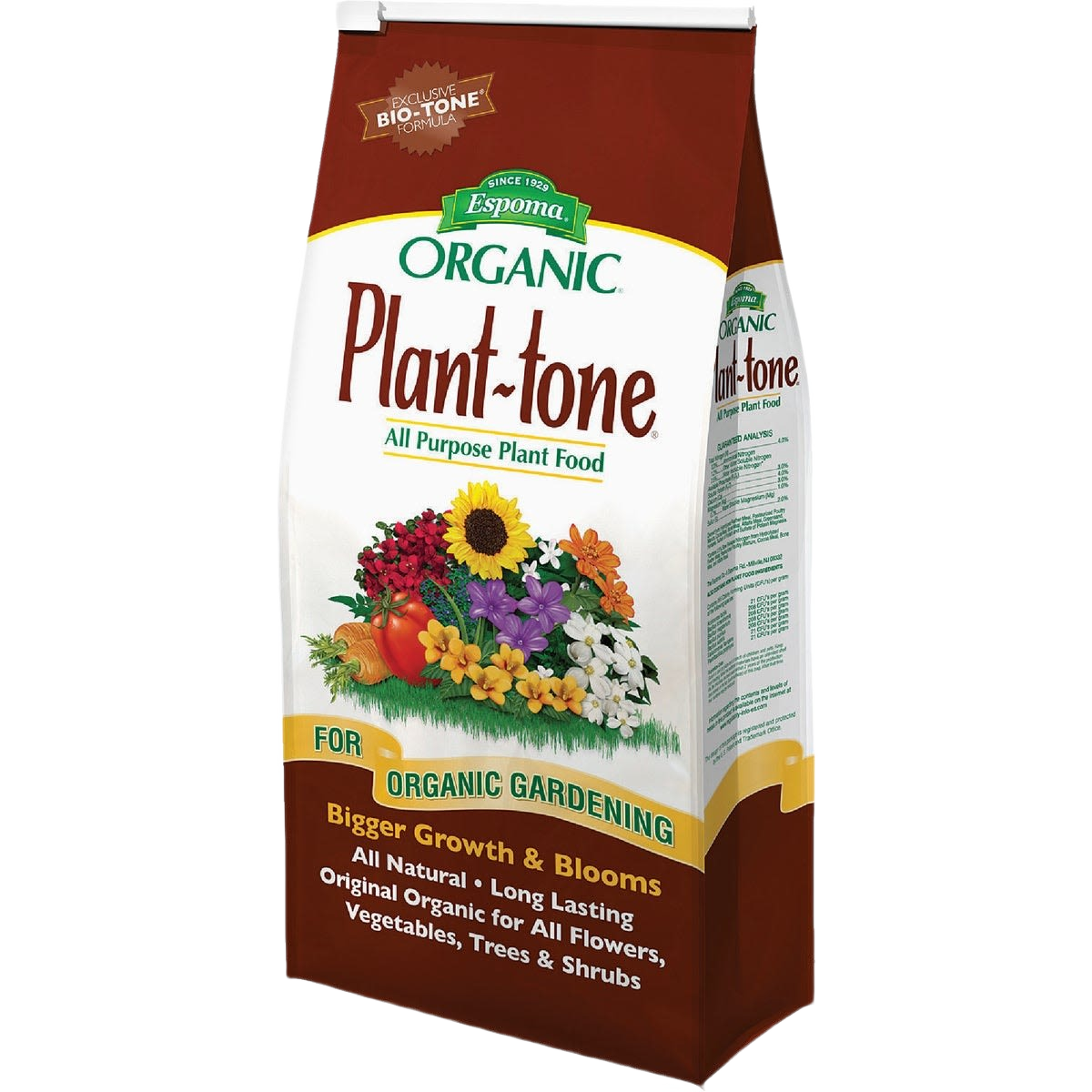 Bag of Espoma Plant-Tone organic dry plant food for natural gardening and plant care in lawn and garden collections