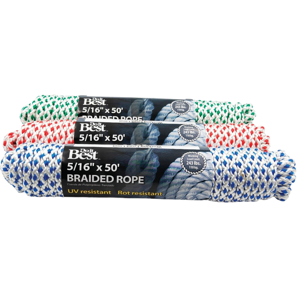 Assorted colors diamond braided polyester rope packs designed for durable use in home improvement projects