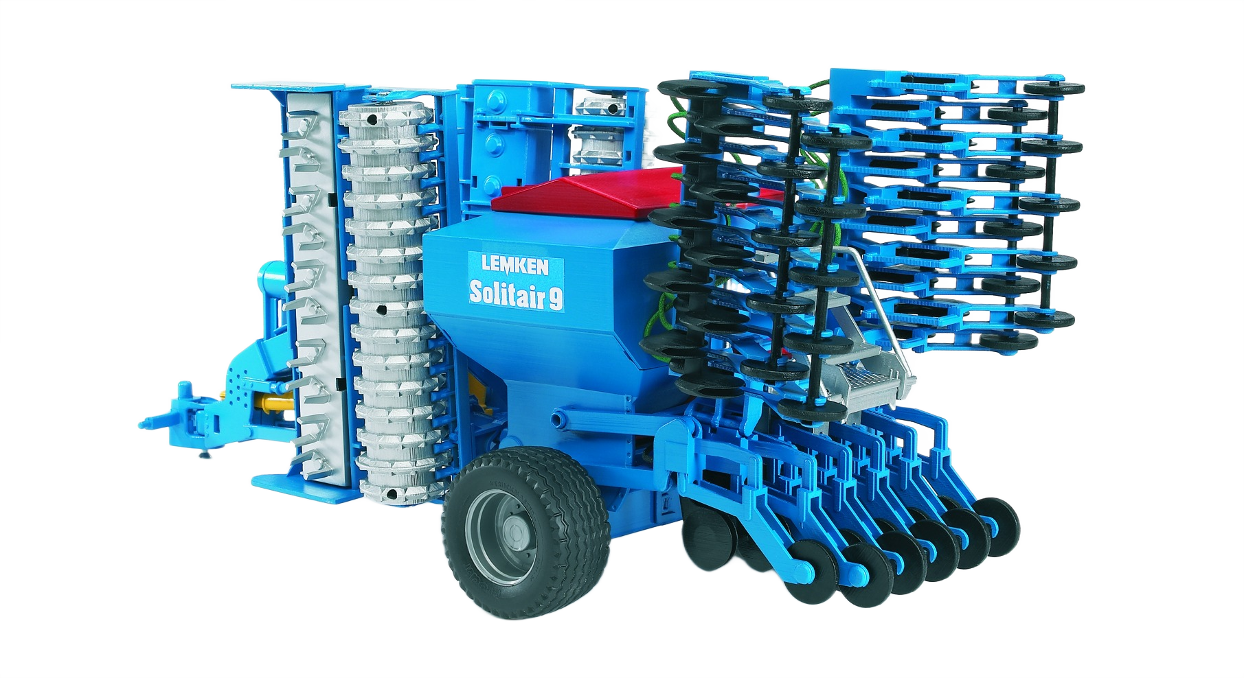 Blue sowing combination machine with multiple disc openers and seed hoppers for agricultural planting tasks