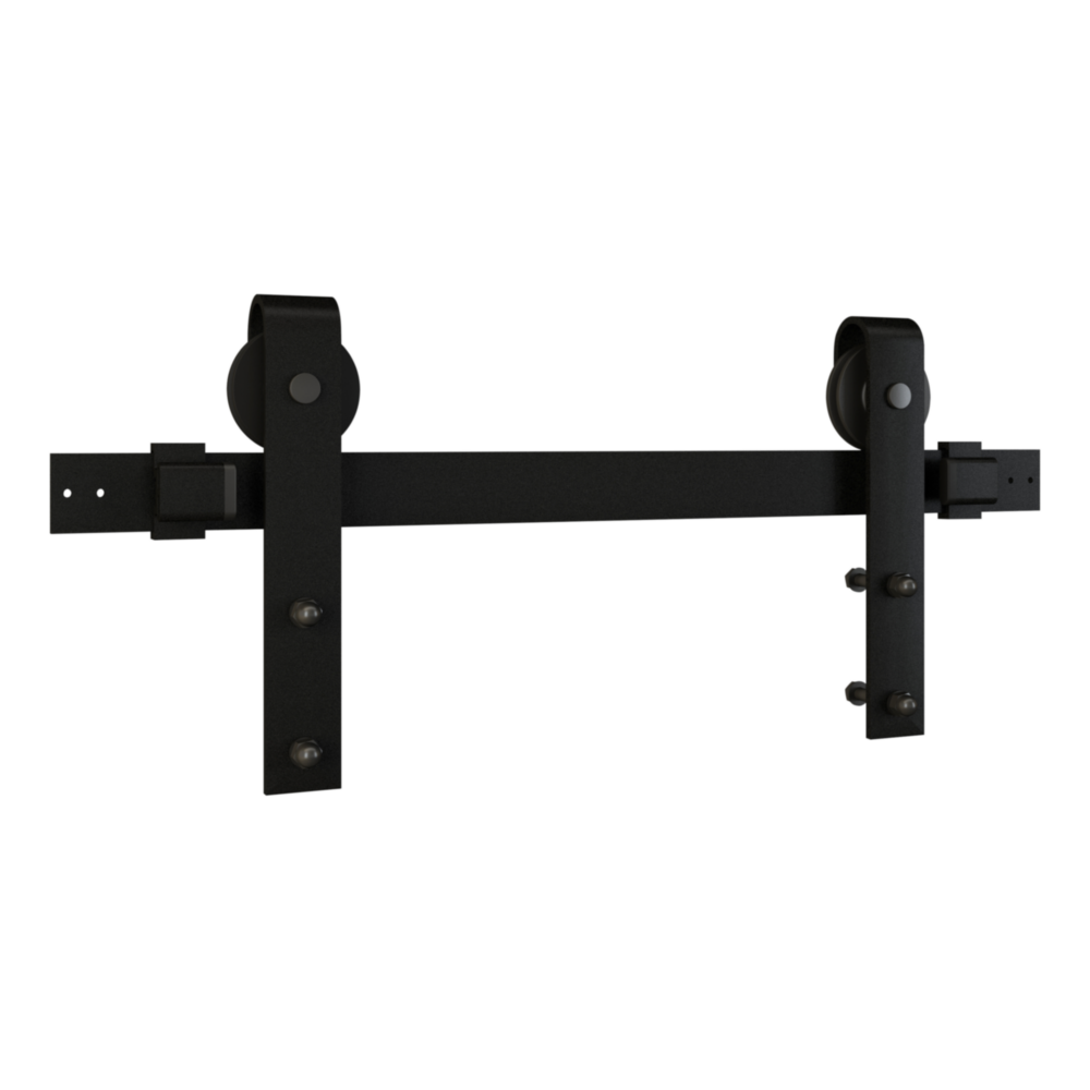 Matte black interior barn door hardware kit with soft-close feature for home improvement and door hardware collection